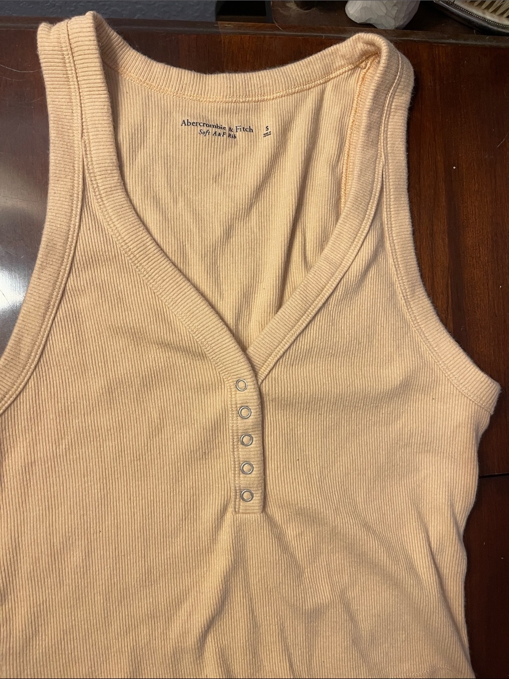 Abercrombie & Fitch Light Peach Ribbed Henley Tank